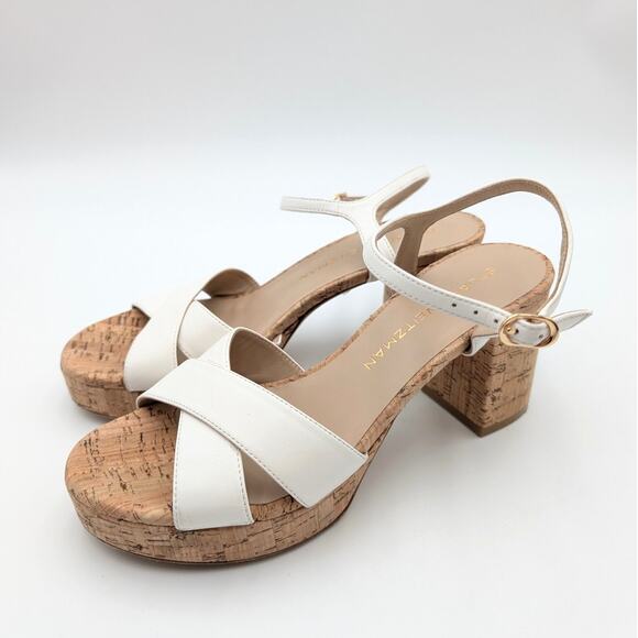 Stuart Weitzman Dayna Crisscross Platform Sandals Women's Cream Size US7.5B EU38 - Picture 1 of 13